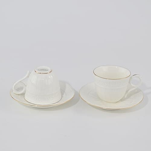 Handcrafted 3-Ounce Porcelain Espresso Cups & Saucers, Golden Trim, Set of 6