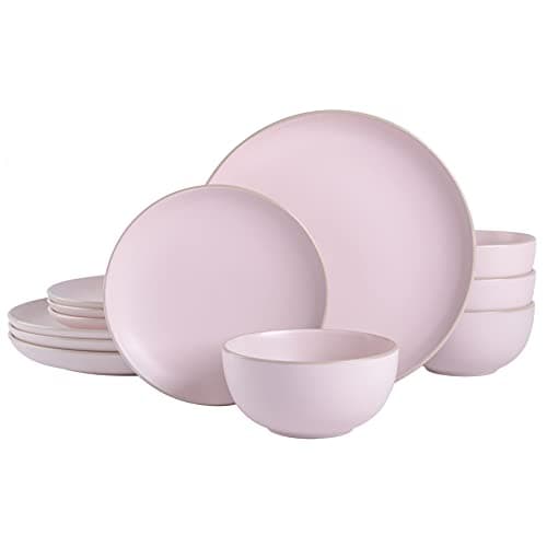 Gibson Home Rockaway Round Stoneware Dinnerware Set, Blue (4 Servings) — Pink