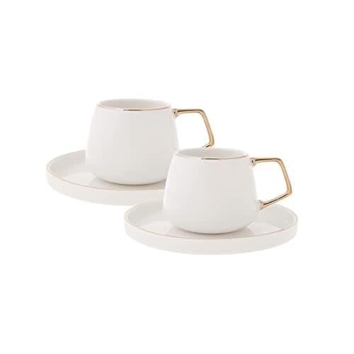KARACA Saturn Gold Turkish Coffee Cup Set for 6 People — Cream-gold