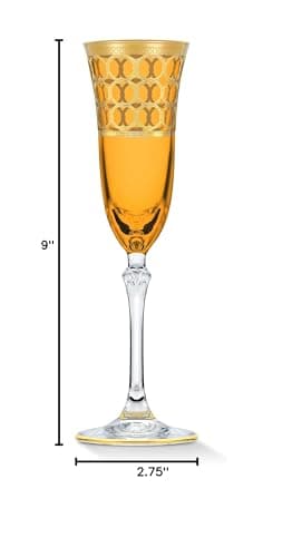 Lorren Home Trends Amber Champagne Flutes with Gold Rings, Set of 4