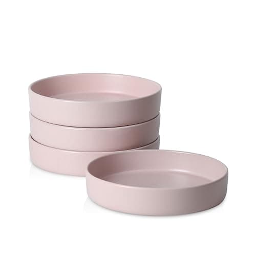 Stoneware Celina Bowl Set, 4-Piece White Pasta Bowls for Kitchen — Pink
