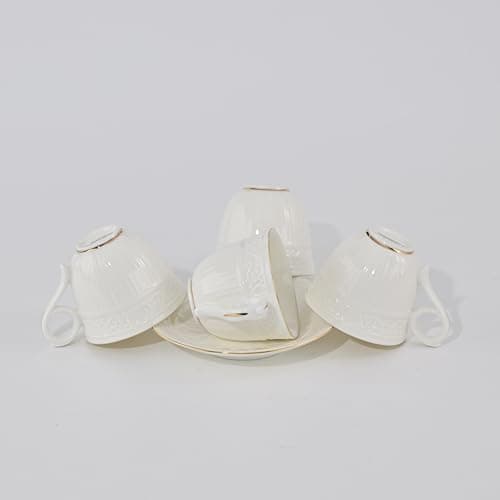 Handcrafted 3-Ounce Porcelain Espresso Cups & Saucers, Golden Trim, Set of 6