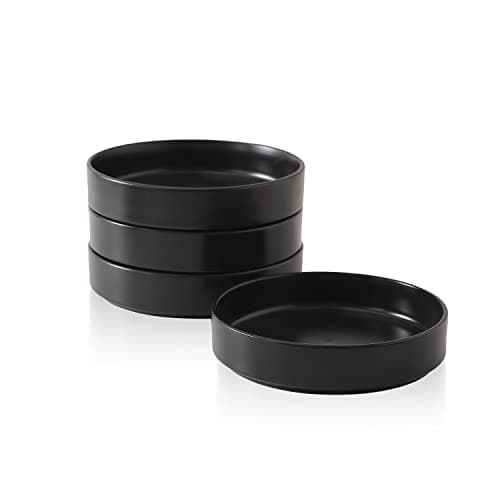 Stoneware Celina Bowl Set, 4-Piece White Pasta Bowls for Kitchen — Black