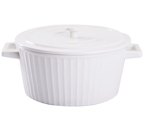 WHJY 1 Quart White Ceramic Casserole Dish with Lid for Baking