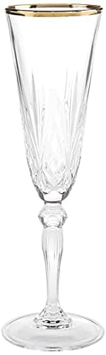 Crystal Flute Glasses with Gold Band Design, Set of 4 by Lorren Home Trends