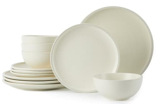 Luxury Gold Rim Porcelain Plate & Bowl Sets, 12-Piece Dinnerware for 4, No Microwave Safe — Speckled White