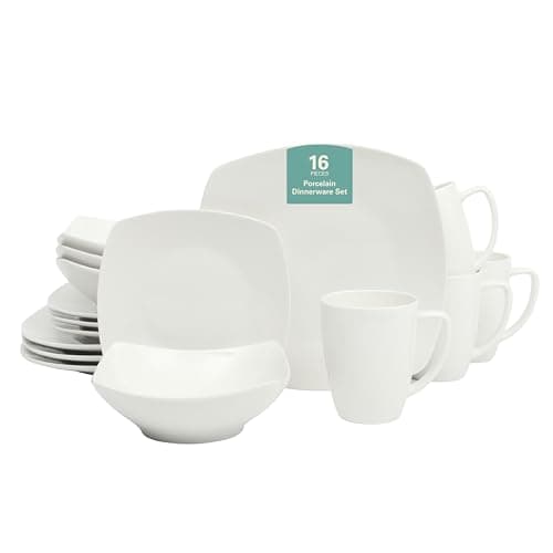 Gibson Home Zen Buffet White Porcelain Dinnerware Set (16pcs, Square)