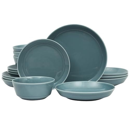 Gibson Home Oslo Porcelain Chip & Scratch Resistant Dinnerware Set, White (16pcs, Service for 4) — Blue (Summer Shades)