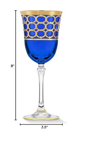 Lorren Home Trends Cobalt Blue & Red Wine Goblets, Set of 4 with Gold Rings
