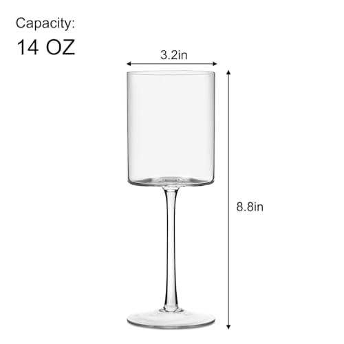 Moretoes 14oz Red Wine Glasses, Square Crystal Stemmed Set of 2