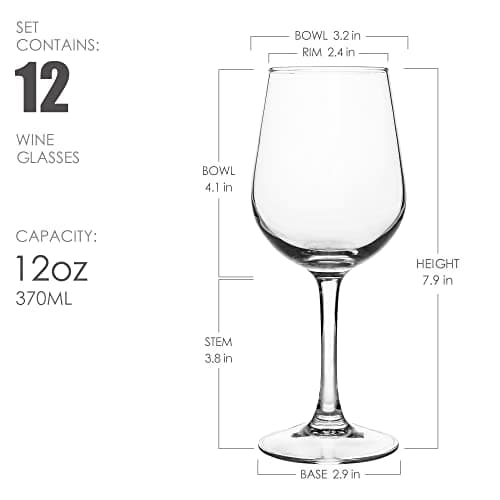 Shock Resistant Tempered Wine Glasses, Dishwasher Safe, Set of 12, 12 oz for Restaurants, Bars, Home