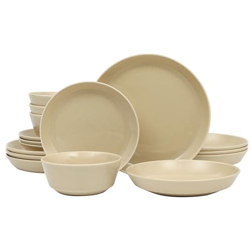 Gibson Home Oslo Porcelain Chip & Scratch Resistant Dinnerware Set, White (16pcs, Service for 4) — Taupe (Summer Shades)