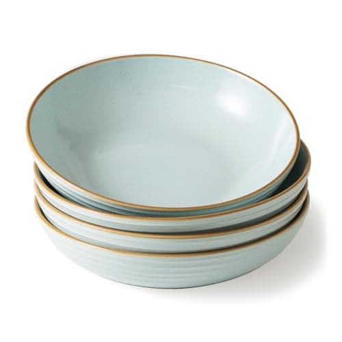 Famiware Moonlight 8.5 Inch Stoneware Bowls Set of 4, White — Light Blue