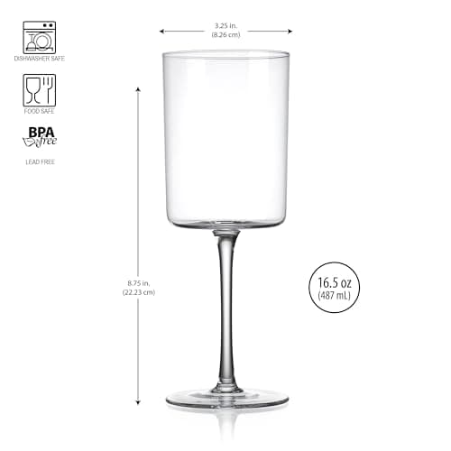 Square Crystal Wine Glass Set - 16 oz, Gift Packaged