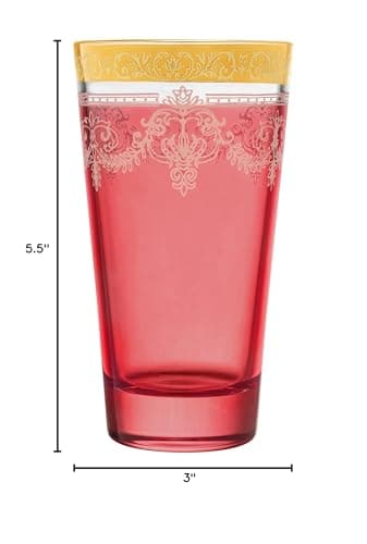 Lorren Home Trends Red Highball Glass Set with Gold Band