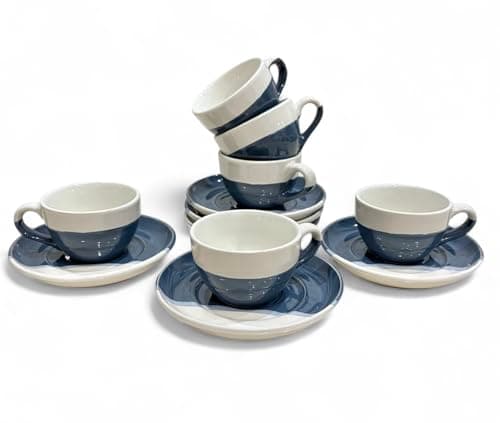 6-Piece Blue Ceramic Espresso Cup Set with Saucers, Microwave & Dishwasher Safe for Latte & Macchiato