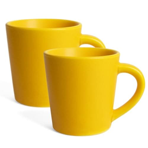 2-Pack White Ceramic Espresso Cups Set for Coffee and Tea — Yellow