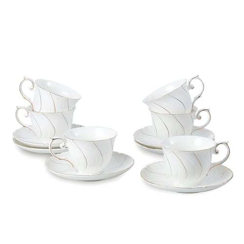 4-Piece Set of White Ceramic 6oz Coffee Mugs for Coffee, Latte, and Tea — White - Set of 6