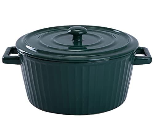 WHJY 1 Quart White Ceramic Casserole Dish with Lid for Baking — green