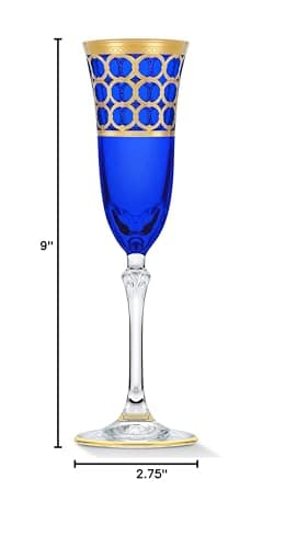 Lorren Home Trends Cobalt Blue Champagne Flutes with Gold Rings, 4-Piece Set