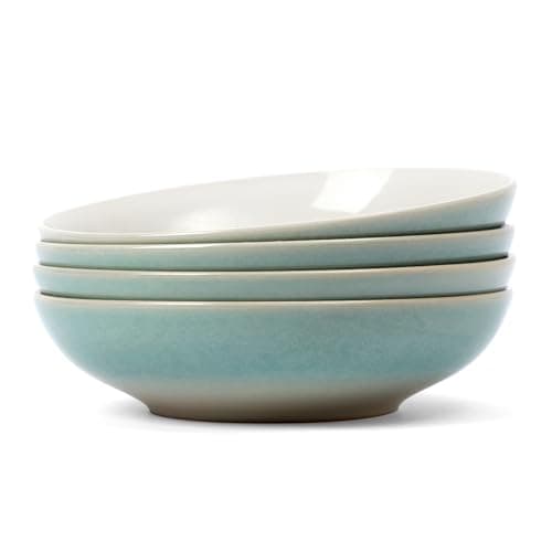 Famiware Glacier Series 8.7" Stoneware Pasta Bowls Set of 4, 34oz, Microwave & Dishwasher Safe, Aqua