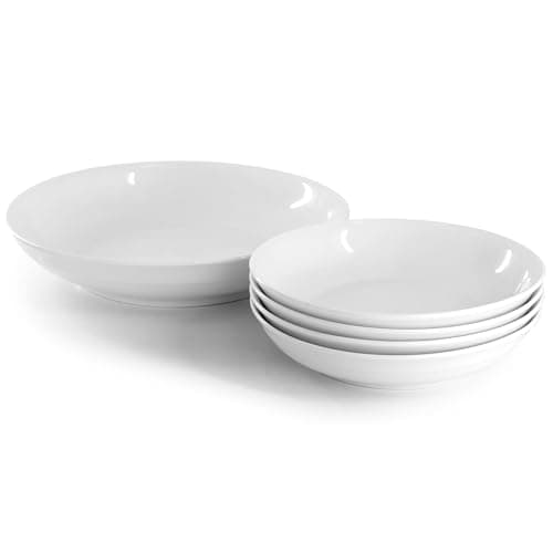 5 Piece White Ceramic Serving and Pasta Bowl Set by Gibson Home