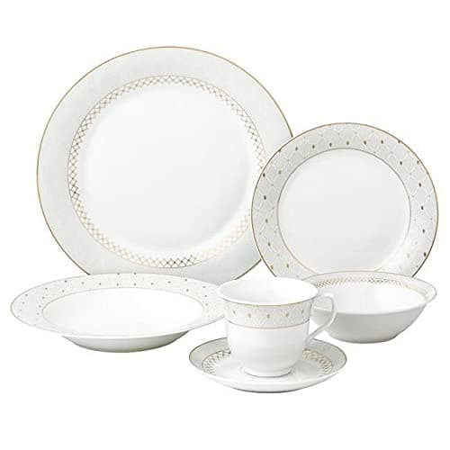 Lorren Home Trends 24-Piece Silver Border Porcelain Dinnerware Set for 4-Carlotta