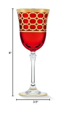 Lorren Red Wine Goblet with Gold Rings, Set of 4