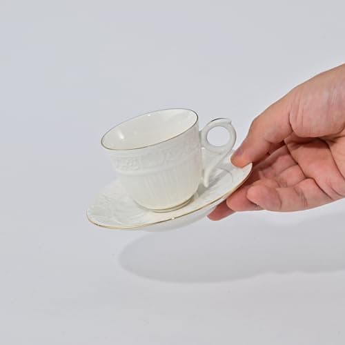 Handcrafted 3-Ounce Porcelain Espresso Cups & Saucers, Golden Trim, Set of 6