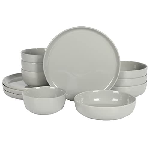 Gibson Home Oslo Porcelain Chip & Scratch Resistant Dinnerware Set, White (16pcs, Service for 4) — Gray
