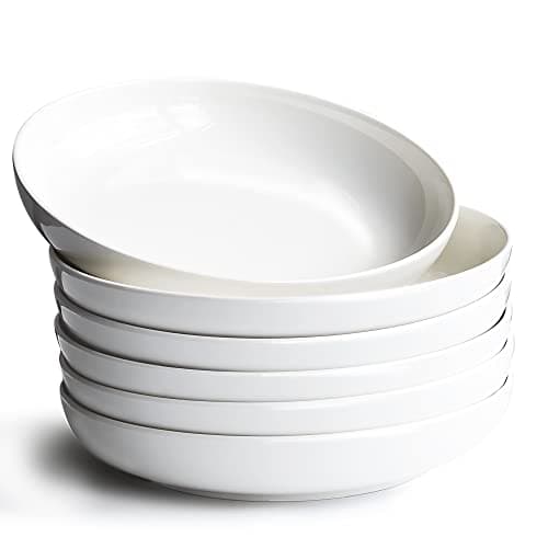 42 Oz Wide & Shallow Ceramic Bowl Set – 9.5x1.75 In., Dishwasher & Microwave Safe – 6 Pieces