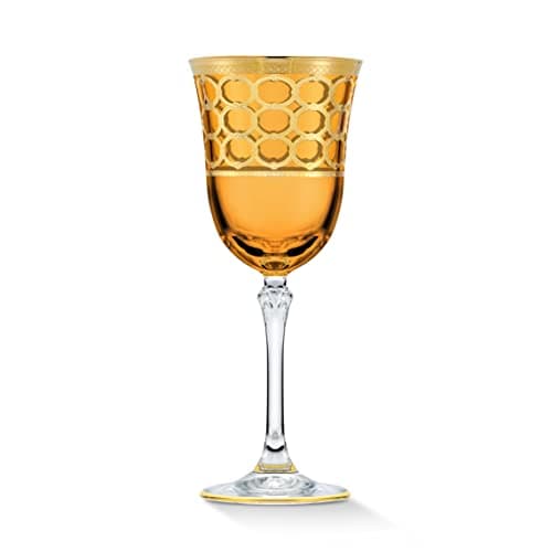 Lorren Home Trends Gold Ringed Red Wine Goblet, Set of 4 Amber