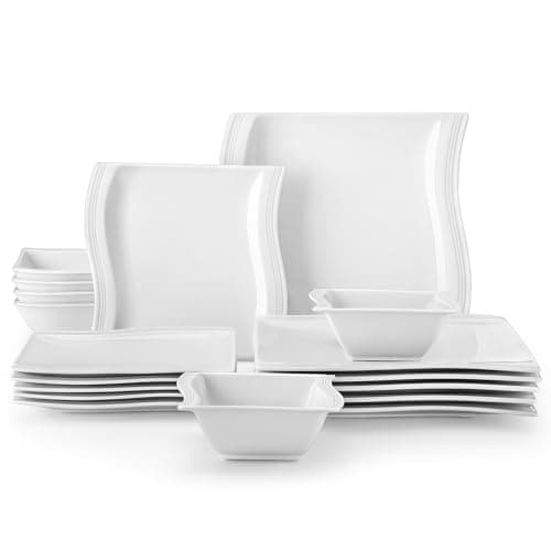 MALACASA Ivory White 30-Piece Porcelain Dinnerware Sets for 6 Microwave and Dishwasher Safe Modern Kitchen Dishware Sets Series Flora — Ivory White
