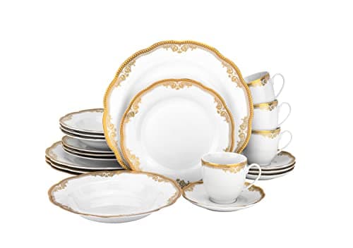 24K Gold Scalloped Luxury Dinnerware Set for 4 Diners