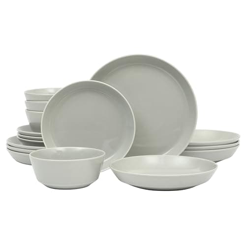 Gibson Home Oslo Porcelain Chip & Scratch Resistant Dinnerware Set, White (16pcs, Service for 4) — Grey (Summer Shades)