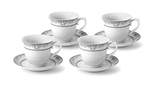 Lorren Home Trends Juliette 4 Cups & Saucers, Silver
