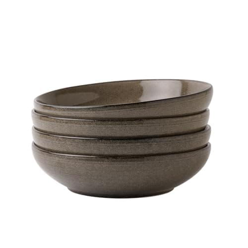 Famiware Moonlight 8.5 Inch Stoneware Bowls Set of 4, White — Dark Olive