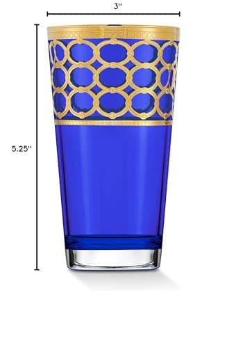 Lorren Home Trends Cobalt Blue High Ball Glasses with Gold Rings, Set of 4