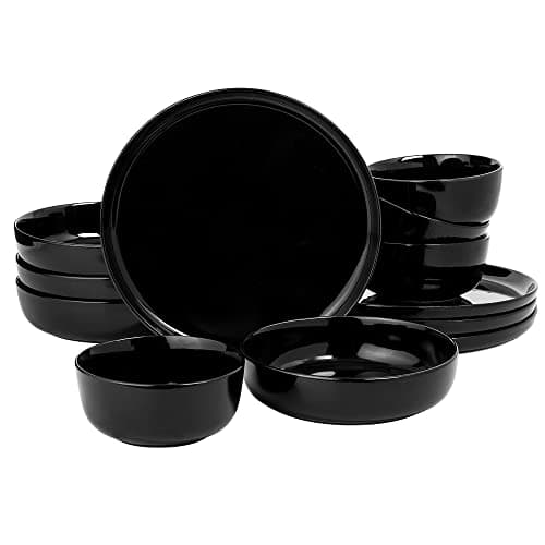 Gibson Home Oslo Porcelain Chip & Scratch Resistant Dinnerware Set, White (16pcs, Service for 4) — Black