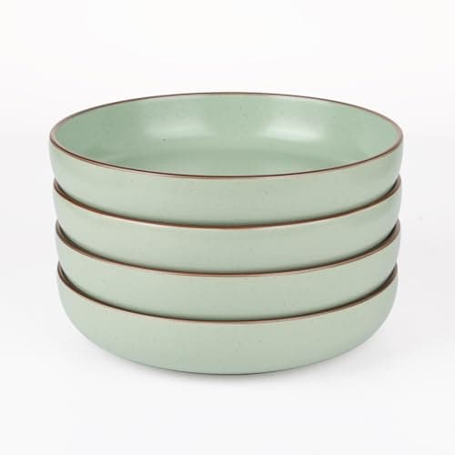 Famiware 8.5" Dawn Speckled Stoneware Pasta Bowl Set, Dark Gray, Set of 4 — Light Green