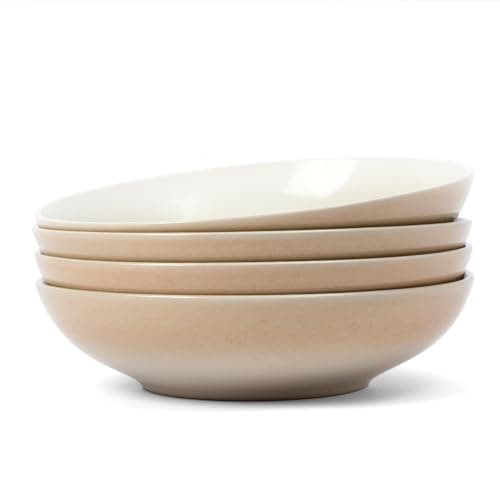 Famiware Glacier Series Honey Beige 8.7" Stoneware Pasta Bowls Set of 4, 34oz Microwave & Dishwasher Safe
