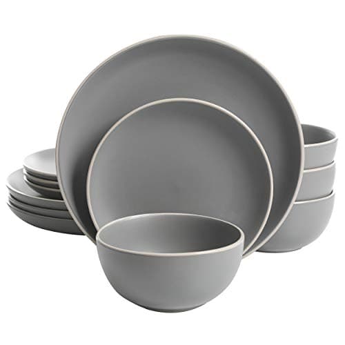 Gibson Home Rockaway Round Stoneware Dinnerware Set, Blue (4 Servings) — Matte Grey
