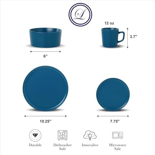 Lorren Home Trends Blue Stoneware Dinnerware Set, 16-Piece, Microwave & Dishwasher Safe