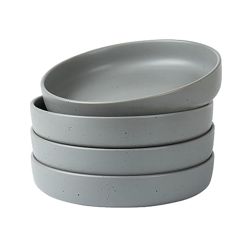 Famiware 8.5" Dawn Speckled Stoneware Pasta Bowl Set, Dark Gray, Set of 4