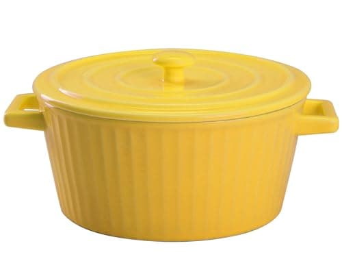 WHJY 1 Quart White Ceramic Casserole Dish with Lid for Baking — Yellow