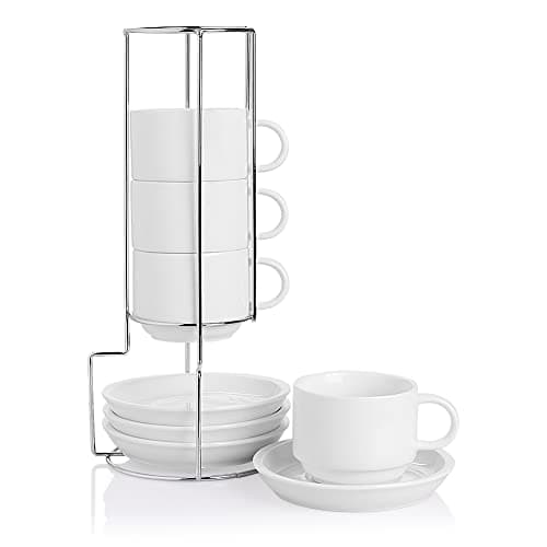 Sweejar Fog Blue Espresso Cups with Saucers - Set of 4 — White
