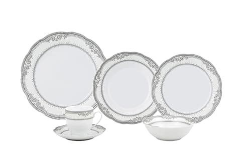 Lorren Home Trends 24-Piece Victoria Porcelain Dinnerware Set, White