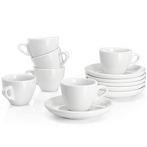 Sweese White Porcelain Espresso Cups with Saucers - Set of 6