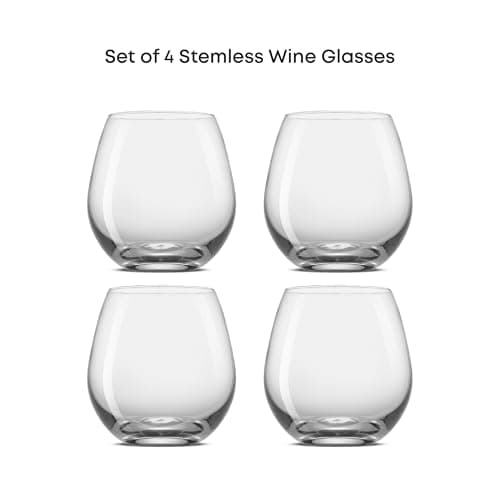 JoyJolt Stemless Wine Glasses for Red or White (Set of 4) - 15-Ounces