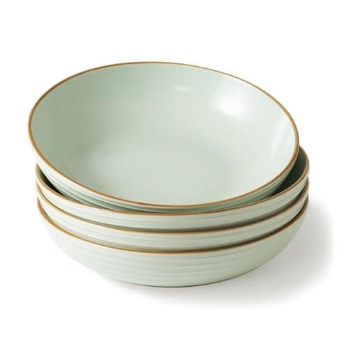 Famiware Moonlight 8.5 Inch Stoneware Bowls Set of 4, White — Light Green